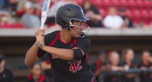 Mustang,Oklahoma, Native Kierra Miles, pictured above, and the Texas Tech Red Raiders won game one of the series against the Oklahoma State Cowgirls Saturday morning in Stillwater. (Photo via the Texas Tech Athletics website) 